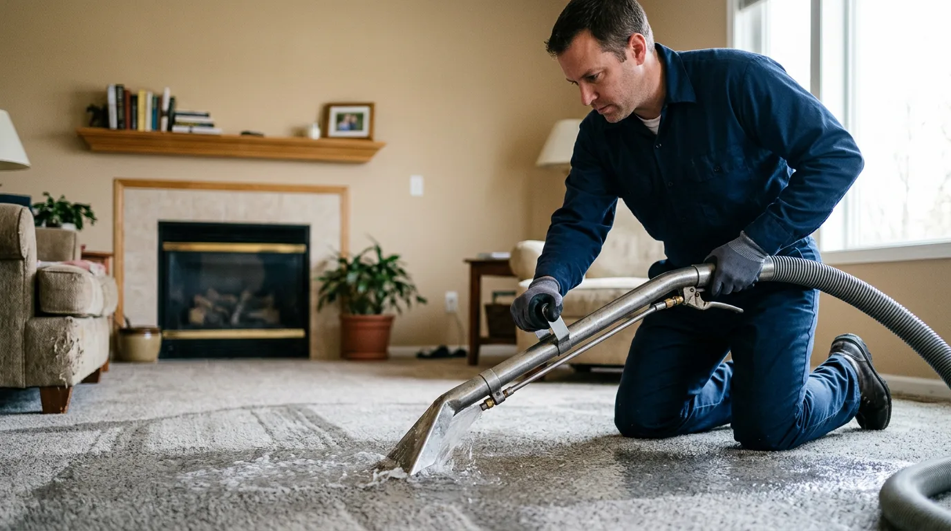 Water damage restoration technician working near Alexandria, AL
